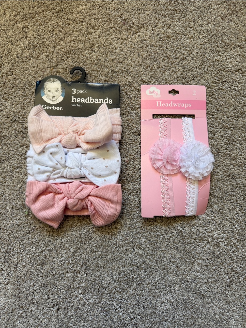 Gerber‎ Pink & White Baby Headbands and Flower Headwraps Lot
